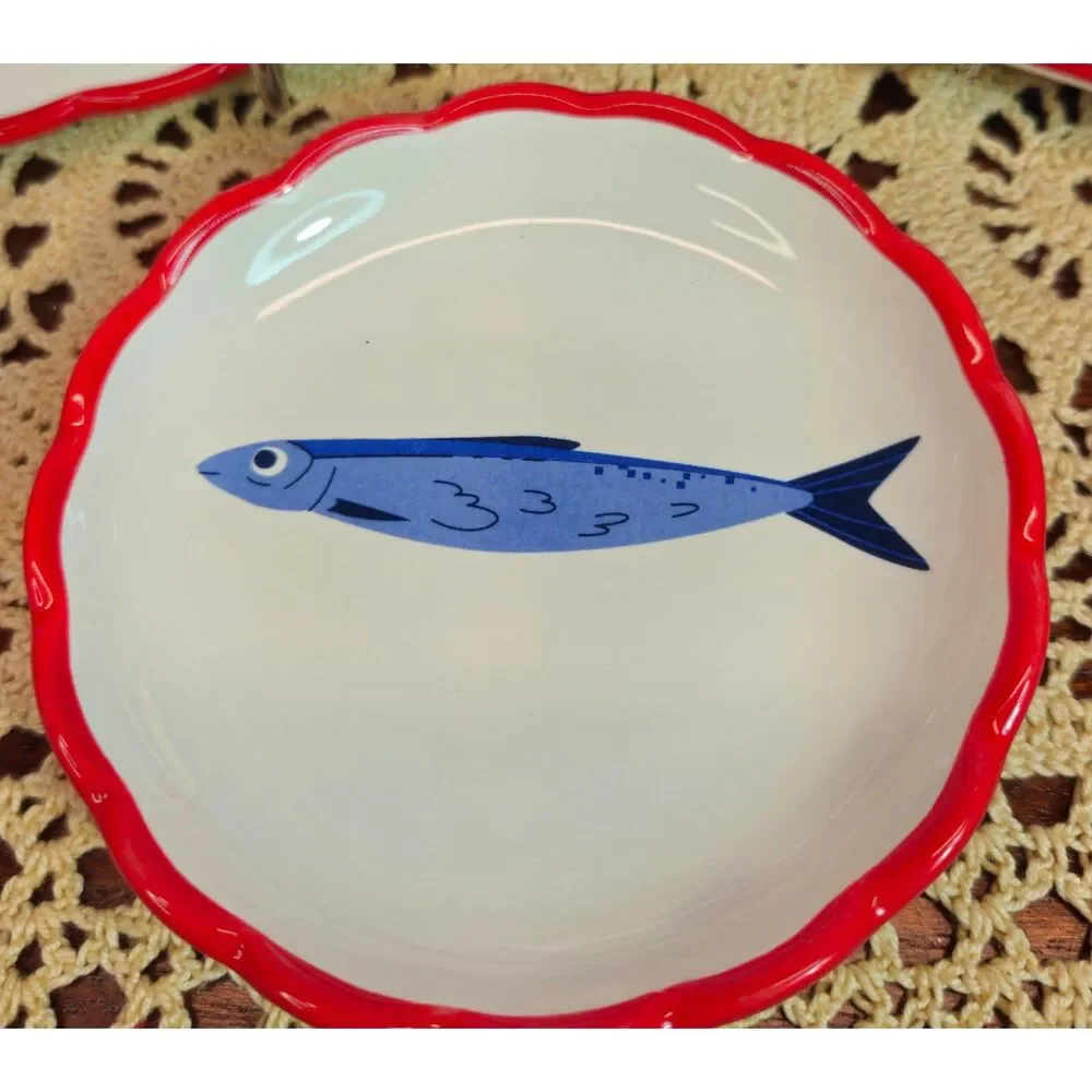 NWT Set of 3 Various Ceramic Kitchen Trinket Plates Sardine Fish Theme